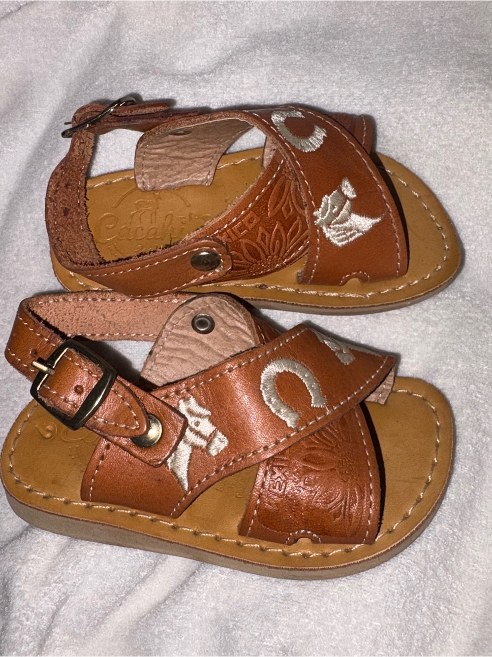 Mexican Leather Embroidered Kids Sandals - Toddlers